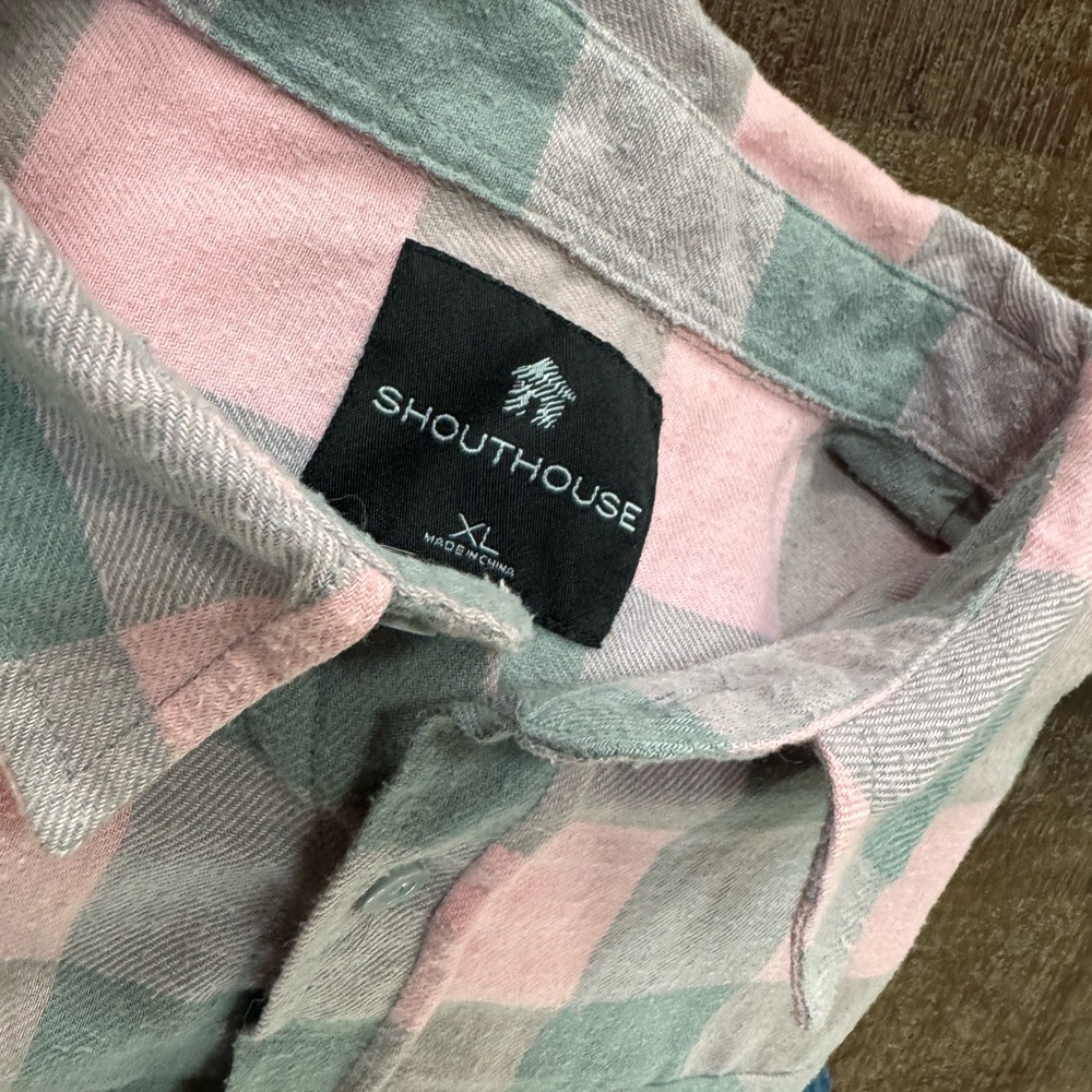 Shouthouse Pink and Grey Plaid Shirt
